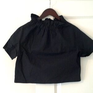 Girls black gathered mock neck cotton blouse size 13-14